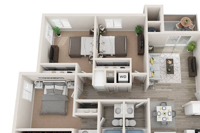 Three bedroom two bathroom 1,192 sq.ft. 3A floor plan at The Ashton, Corona, California Three bedroom two bathroom 1,192 sq.ft. 3A floor plan at The Ashton, Corona, California
